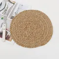 Natural round woven straw placemat with spiral pattern for kitchen dining decor - 40*30cm