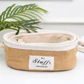 Japanese style jute storage basket with white fabric trim and sturdy cotton rope handles - Oval Large