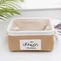 Rectangular jute storage basket with cotton rope handles and No.2 decorative label - Square Small