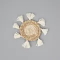 Sottobicchiere in paglia intrecciata a mano con nappe di cotone bianco stile boho - Taglia Mini con Nappine