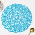 Handwoven round blue paper rope placemat for table decoration and heat protection - Round / Aqua