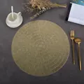 Detailed view of champagne gold round PVC placemat with spiral woven heat-resistant texture - Compass (Gold)