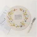 Nordisches rundes Tischset aus Baumwolle mit 'HAPPY'-Aufdruck und Blumendekoration - 24cm / Blume
