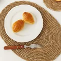 Mantel individual ovalado de paja tejida natural para decoración de mesa resistente al calor - Diseño Ovalado