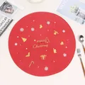 Red woven Christmas placemat with Merry Christmas embroidery and festive holiday patterns - Red Christmas Gifts