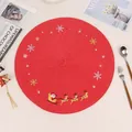 Detailed macro view of woven red Christmas round placemat with snowflake patterns - Red Santa Claus