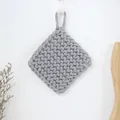 Thick square gray cotton rope woven trivet featuring a practical hanging loop - 12cm / Light Gray