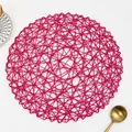 Rose red hand-woven round placemat with unique hollow mesh design for table protection - Round / Rose Red