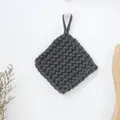 Thick hand-woven dark grey cotton rope coaster with hanging loop and square design - 12cm / Dark Gray