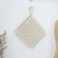 Minimalist square woven cotton heat insulation mat in cream white with hanging loop - 12cm / Milky White