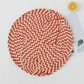 Round hand-woven red and beige chevron patterned placemat for dining table decor - Thickened Red Two-Tone
