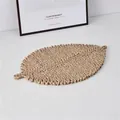 Handwoven leaf-shaped placemat made of natural straw for rustic dining table decor - Large (50x33cm) / Natural Plant Color
