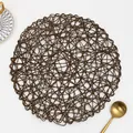 Round hand-woven dark coffee table mat with irregular mesh pattern for home decoration - Round / Dark Coffee