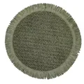 Olivgrünes rundes gewebtes Tischset mit Fransenrand im rustikalen Boho-Stil - 38 cm / Grün