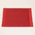 Close-up of red woven placemat with elegant fringe edges and fine V-shaped texture - 45*30cm / Red Paper