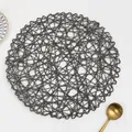 Handmade woven round table mat in charcoal grey with irregular mesh pattern - Round / Gray