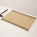 Detailed texture of woven jute placemat with fringe edges and natural two-tone design - 45*30cm / Beige Paper Linen Splicing
