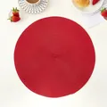 Detailed macro view of a round red woven placemat with intricate spiral heat-resistant textures - 38cm / Bright Red