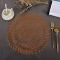 Detail showing bronze round hollow PVC placemat with woven texture and heat resistance - Sunflower (Bronze)