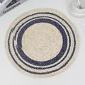 Handgewebtes rundes Tischset aus Maisschalen mit blauen Ringmustern für Esstischdekor - 38cm / Blau Mischung