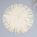 Detail of round woven paper placemat with fringe edges for bohemian home decor - Diameter 30 / Beige