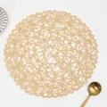Handwoven round paper rope coaster in natural beige with an intricate mesh pattern - Round / Light Coffee