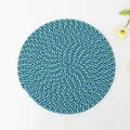 Japanese woven cotton table mat with circular blue and green heat-resistant spiral pattern - Round 11cm / Army Green Mixed