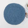 Deep blue round handmade woven placemat with elegant spiral texture in Nordic style - Blue