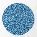 Close-up of spiral woven cotton rope heat-resistant placemat in mixed blue and green colors - Round 11cm / Sky Blue Mixed