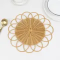 Detail of round woven placemat with hollow edge design and sunflower shape texture - Sunflower Style / 30cm / Light Coffee