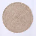 Japanese style round woven placemat in natural beige with elegant wavy braided edges - Coffee Lace Style