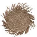 Handwoven round bohemian placemat with fringe details in natural light khaki finish - Tassel Style Coffee