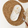 Natural round woven placemat with thick spiral texture for dining table heat protection - Basic Rectangular (40x30)