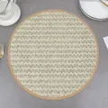 Close-up of a woven cream placemat with cork edge on a grey stone dining table - 38cm / Beige