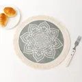 Green mandala cotton woven coaster with tassels and Nordic bohemian decor - Creative Pattern 6