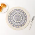 Round mandala woven placemat with tassels in beige and grey bohemian style - Creative Pattern 11