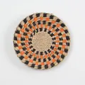 Handwoven boho wall decor disc featuring a spiral geometric pattern in orange and black - Small / A3 / Black Orange Spiral