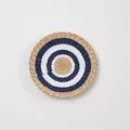 Round woven wall decor in blue, white, and natural fibers with bohemian pattern - Small / A4 / Blue White Natural Concentric