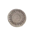 Handwoven cream white round placemat with bohemian floral pattern and scalloped edges - 30cm / Divine Sunflower