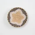 Round woven wall decor basket with natural black and white spiral fiber texture design - A6