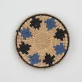 Bohemian style woven wall hanging with blue and black geometric triangular patterns - A11