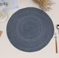 Round woven ramie placemat in dark blue and gray spiral pattern for dining table - Blue Gray