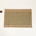 Rectangle woven jute placemat with green chevron pattern and tassel fringes - 45*30cm / Green Paper Linen Blend