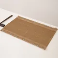 Minimalist rectangular woven paper placemat in light brown with decorative fringed edges - 45*30cm / Coffee Paper Linen Splicing