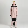 Pink and black kids' waterproof one-piece ski suit with hood and snowproof cuffs - 130 / Light Pink