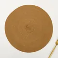 Round woven ramie handmade placemat in caramel brown for minimalist dining table - Solid Earthy Yellow