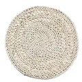 Handwoven round corn husk placemat in natural beige with spiral braided texture - Double Loop Wide Strand