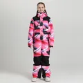 Waterproof children's one-piece ski suit with pink and purple mountain print - Pink Snow Mountain