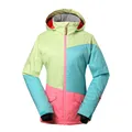 Women's waterproof ski jacket with vibrant pink, blue, and green color blocking - XS / Green Blue Pink Color Block (1404-002)