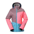 Women's tricolor hooded ski jacket in purple, neon pink and sky blue colors - XS / Purple Pink Blue Color Block (1404-003)